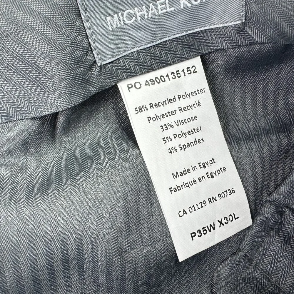 Michael Kors Mens Pleated Cuffed Solid Classic Fit Stretch Pants Gray 35x30